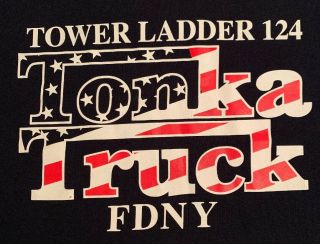 Fdny Fire Department York City T - Shirt Sz L Tonka Trick Ladder 124 Brooklyn