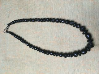 An Antique Victorian Plain & Carved Fancy Whitby Jet Bead Necklace 19 3/4 " Long