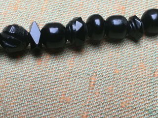 An Antique Victorian Plain & Carved Fancy Whitby Jet Bead Necklace 19 3/4 