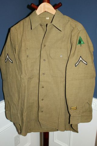 Ww2 U.  S.  Army Soldiers Od Wool Custom Patched 91st Inf.  Div.  Shirt