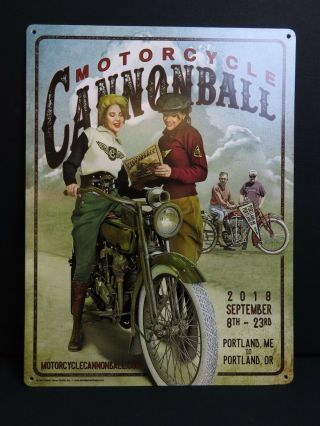 Limited Edition 2018 Motorcycle Cannonball Metal Tin Sign Vintage Antique Cycle