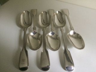Set Of 6 Antique Victorian Silver Plate Fiddle Pattern Serving Spoons