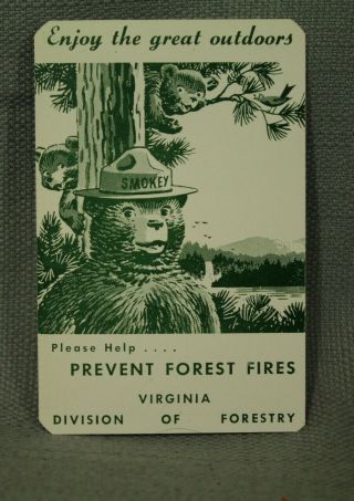 Vintage Smokey The Bear Calendar Ruler Virginia Division Of Forestry