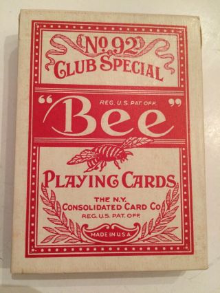 Vintage Bee Playing Cards Back No 67 No 92 Tax Stamp Red Cambric Finish