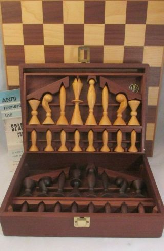 Vtg Mid 20th C Modern Space Age Wood Chess Set.  Arthur Elliott.  Anri Italy Nr
