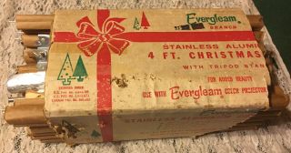 Vintage Evergleam 4 Foot Stainless Aluminum Christmas Tree With Tripod
