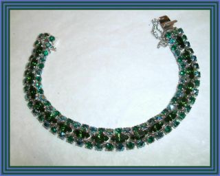 Sherman Emerald Green & Green Ab -.  50 " Three Row Cluster Bracelet Nr