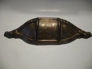 Vintage Antique Bronze Plated Dresser Drawer Pull Bin Finger Style Turtle Shell