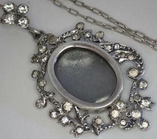 Antique Victorian Edwardian Sterling Silver Diamond Paste Locket Necklace