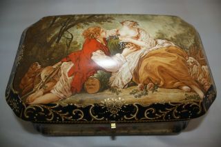 Vintage Large Handpainted R & S German Porcelain Art Box With Boy/girl And Pets