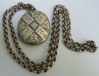LOVELY ORIG ENGLISH ANTIQUE VICTORIAN c1890 SOLID STERLING SILVER LOCKET & CHAIN 2