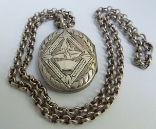 LOVELY ORIG ENGLISH ANTIQUE VICTORIAN c1890 SOLID STERLING SILVER LOCKET & CHAIN 3