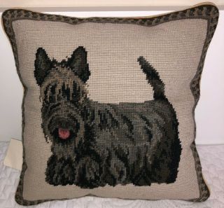 Scottish Terrier Dog 100 Wool Petite Needlepoint Pillow 14 " Square