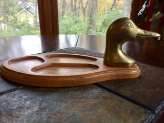 Vintage Brass Duck Head And Wood Valet,  Tray Cheese Plate