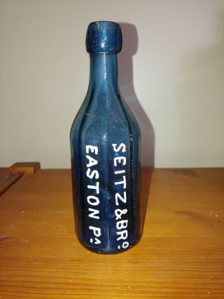 8 Sided Blue Seitz & Bros,  Easton,  Pa.  Squat Soda/beer Bottle