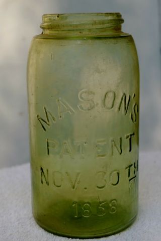 Vintage Rare Yellow 1858 Mason Fruit Jar Quart