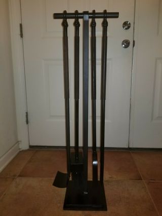 Vintage Solid Steel Wrought Iron Style Leather Wrapped Fireplace Tool Set 30lbs.