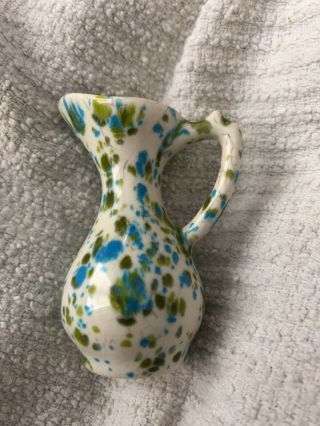 Minature 2.  5” Picture / Avocado Green And Blue Speckled Pottery Vase Hand Craft