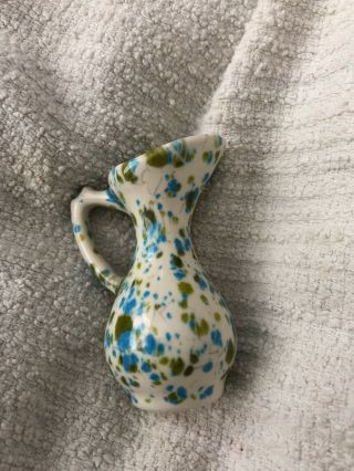 Minature 2.  5” picture / avocado green and blue speckled pottery vase hand craft 2