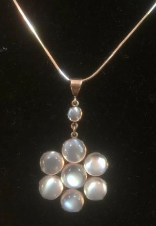 Antique Solid Sterling Silver Natural Moonstone Pendant On Sterling Chain. 2