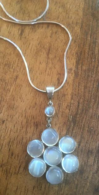 Antique Solid Sterling Silver Natural Moonstone Pendant On Sterling Chain. 3