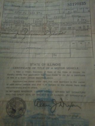 Vtg Car Title Illinois 1967 Ford 2 Dr Historical Document