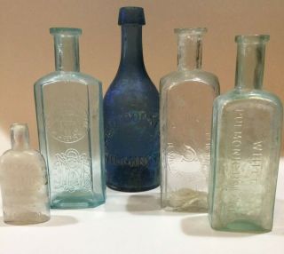 (5) Antique Medicine Mineral Water Bottles Wilmington,  Delaware - Pontil
