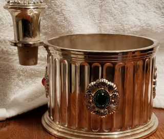 Unique Goding Silver Plate Jeweled Wine Table Coaster And Cork Combo
