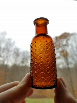 Very Rare Color & Size Amber Kc - 1 Lattice Poison Bottle 1890s