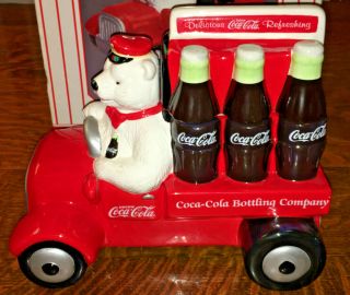 Coca - Cola 1999 Coke Bear In Delivery Truck Cookie Jar