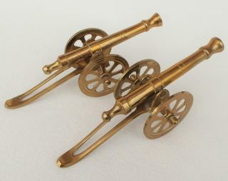 2 X Vintage Brass 7 " Model Ww1 Field Cannon Ornaments With Moving Parts