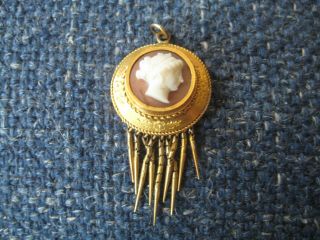 Antique Estate 14 Kt Yellow Gold Shell Cameo Pendant Weighs 4.  4 Gm