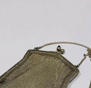 Antique Victorian Silver Chain Link Purse,  Sapphire,  Sterling 3