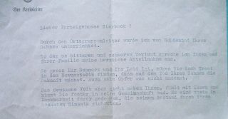 German Ww 2 Letter Signed By Kreisleiter - Heroic Death - Killed In Action 1943
