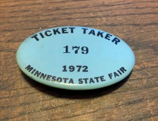 Minnesota State Fair Ticket Taker Pin Back Button 1972 - Football - Oval Shape