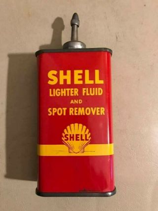 Vintage Shell Lighter Fluid And Spot Remover Handy Oiler Can With Lead Top & Cap