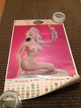 Vintage 1954 Sexy Pin Up Girl Calendar Cheesecake Grocerland Store Chicago