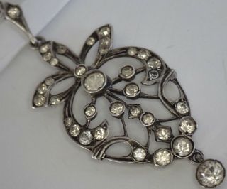 Antique Edwardian Art Deco 800 Sterling Silver Diamond Paste Pendant Necklace