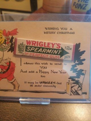 Rare 1920s Wrigley ' s Gum Merry Christmas/ Happy Year Sample Card Santa Moon 2