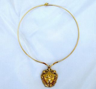 Vintage Large Lion Head Necklace Pendant Chunky Runway Fashion Accessocraft Nyc