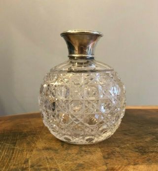Victorian Sterling Silver Topped Hobnail Cut Glass Scent Bottle.  London 1895.