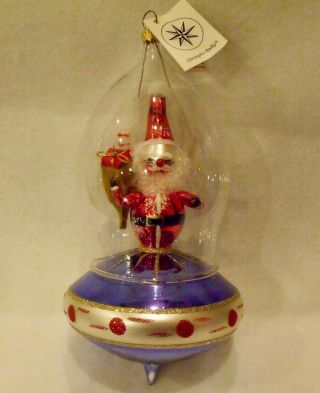 Rare Vintage Radko Santa Clear Glass Dome Italy Italian Snow Globe 8.  5 " W/ Tag