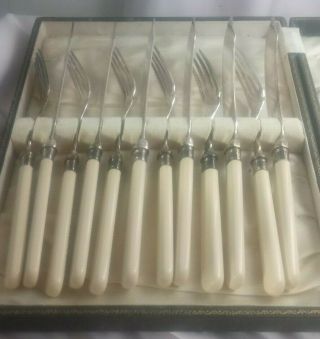Silver - Plate,  Antique,  Sterling Silver Collars,  Set Of Six,  Fish Knives & Forks