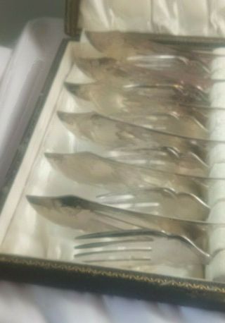 SILVER - PLATE,  ANTIQUE,  STERLING SILVER COLLARS,  SET OF SIX,  FISH KNIVES & FORKS 3