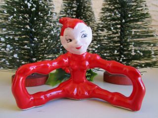 Vintage Gilner Red Ceramic Pottery Elf/pixie Sitting Touching Toes Figurine