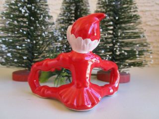 VINTAGE GILNER RED CERAMIC POTTERY ELF/PIXIE SITTING TOUCHING TOES FIGURINE 3
