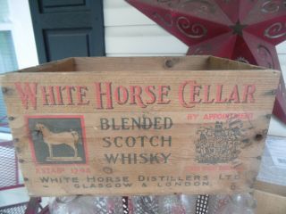 Vintage White Horse Whisky Advertising Wooden Box Crate 