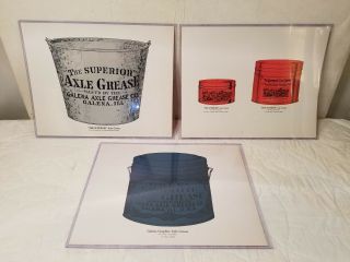 Set Of 3 Cool Vintage Galena Axle Grease Advertisement Color Pictures - 15x12