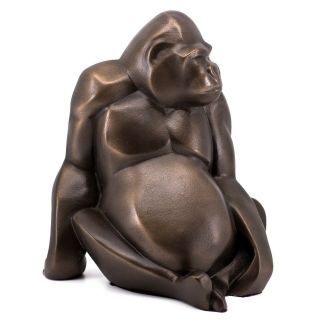 Sitting Gorilla Figurine 5.  5 " High Cold Cast Bronze Sculpture With Gift Box