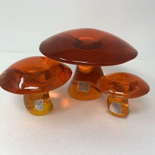 3 Vintage Viking Glass Mushroom Paperweights with Labels in 2